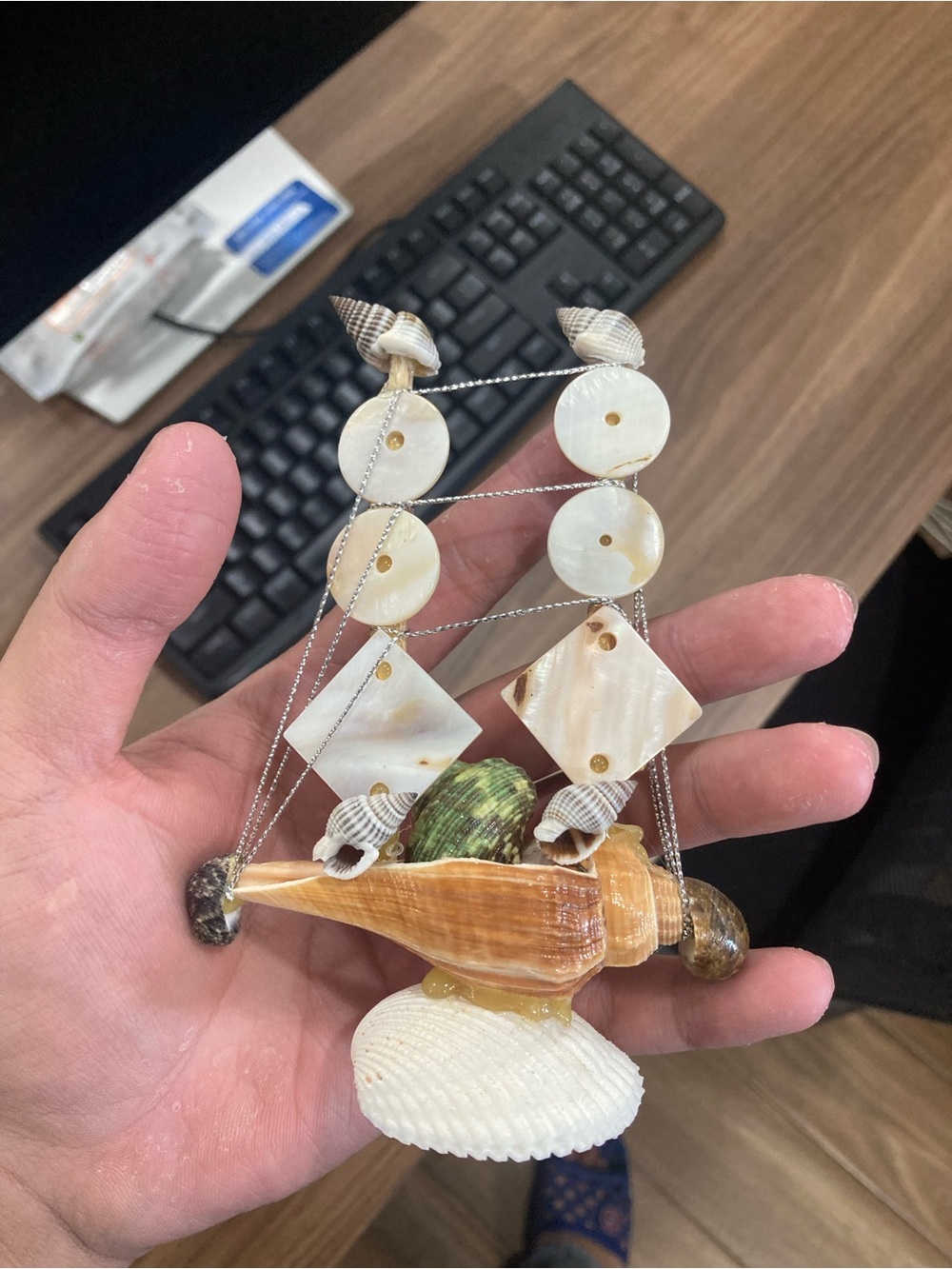 Handmade Shell Pendant Necklace in Natural Beige and White